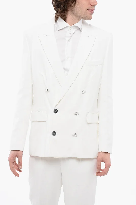 Balmain Double-Breasted Viscose Blazer With Logoed Buttons Tough Men's Military