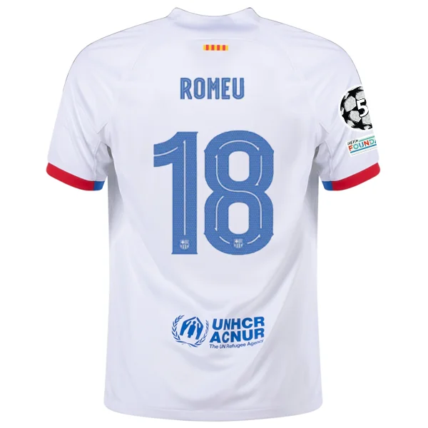Nike Barcelona Oriol Romeu Away Jersey w/ Champions League Patches 23/24 (White/Royal Blue) Traditional Men's Wool Nike Barcelona Oriol Romeu Away Jersey w/ Champions League Patches 23/24 (White/Royal Blue) Traditional Men's Wool