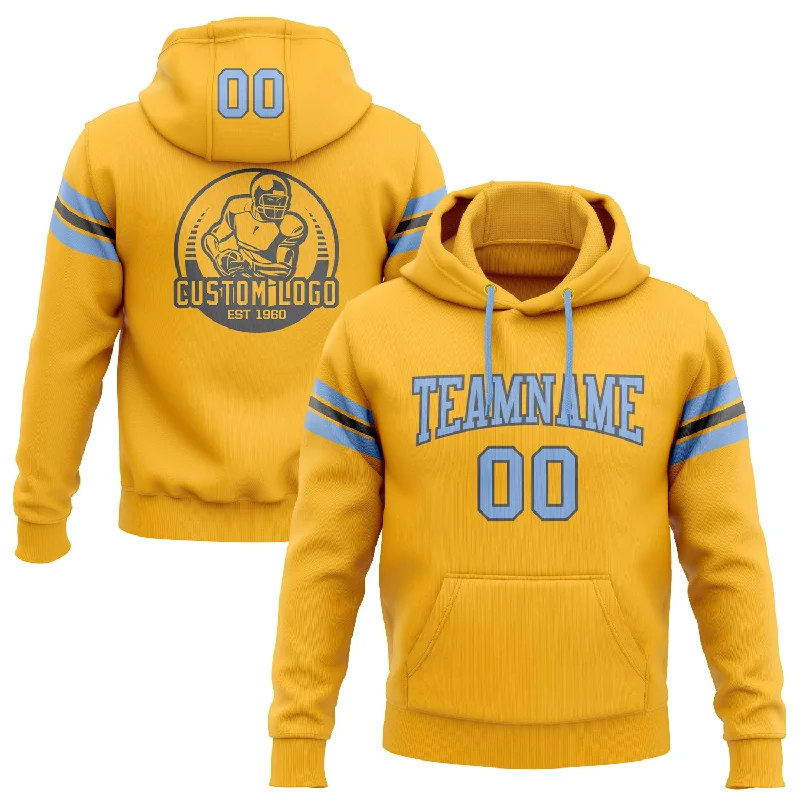 Custom Stitched Gold Light Blue-Steel Gray Football Pullover Sweatshirt Hoodie Rugged Men's Outdoor Custom Stitched Gold Light Blue-Steel Gray Football Pullover Sweatshirt Hoodie Rugged Men's Outdoor