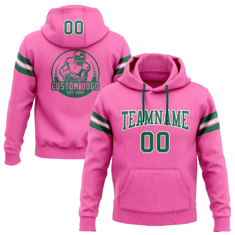 Custom Stitched Pink Kelly Green-White Football Pullover Sweatshirt Hoodie Dapper Men's Bow Custom Stitched Pink Kelly Green-White Football Pullover Sweatshirt Hoodie Dapper Men's Bow