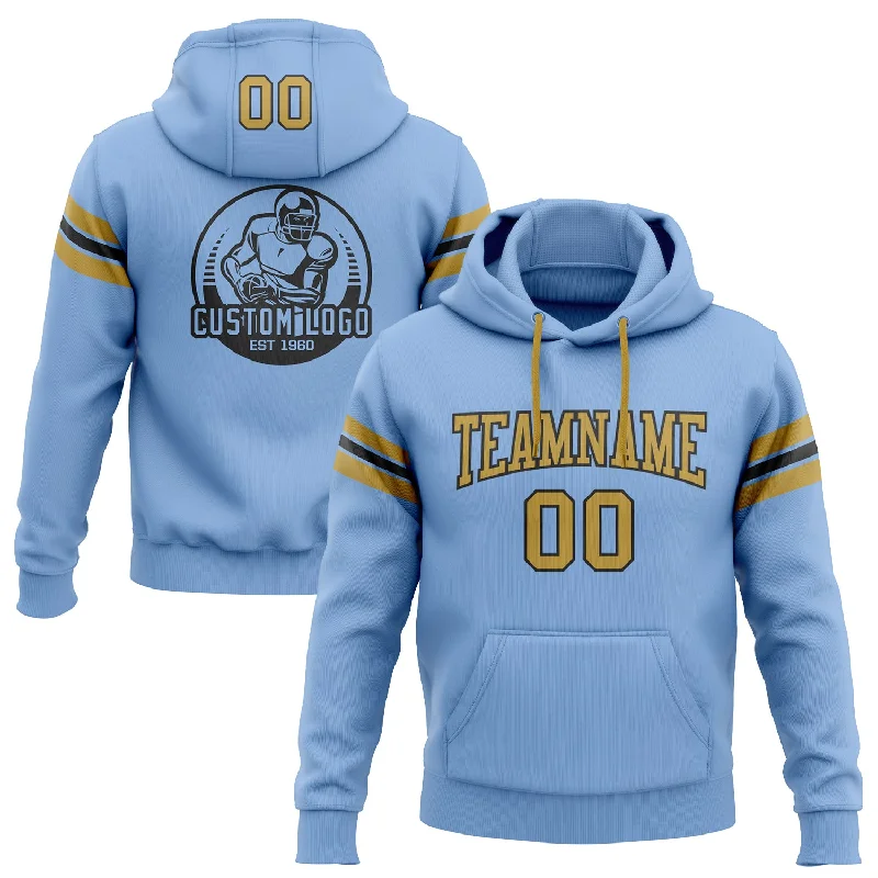 Custom Stitched Light Blue Old Gold-Black Football Pullover Sweatshirt Hoodie Refined Men's Hand Custom Stitched Light Blue Old Gold-Black Football Pullover Sweatshirt Hoodie Refined Men's Hand