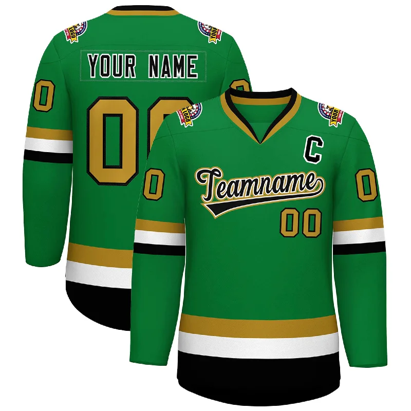 Custom Kelly Green Black White-Old Gold Classic Style Hockey Jersey Youthful Men's Anime Custom Kelly Green Black White-Old Gold Classic Style Hockey Jersey Youthful Men's Anime