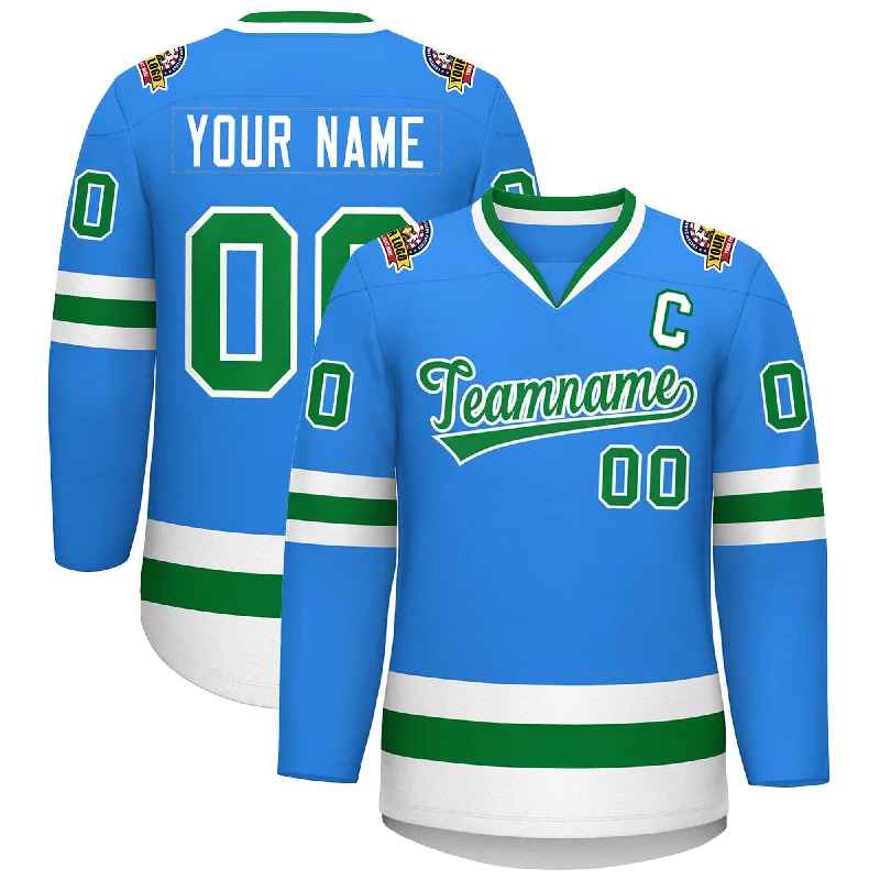 Custom Powder Blue Kelly Green-White Classic Style Hockey Jersey Cclassic Men's Tweed Custom Powder Blue Kelly Green-White Classic Style Hockey Jersey Cclassic Men's Tweed