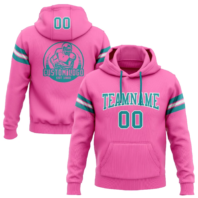 Custom Stitched Pink Teal-White Football Pullover Sweatshirt Hoodie Classic Men's Pin Custom Stitched Pink Teal-White Football Pullover Sweatshirt Hoodie Classic Men's Pin
