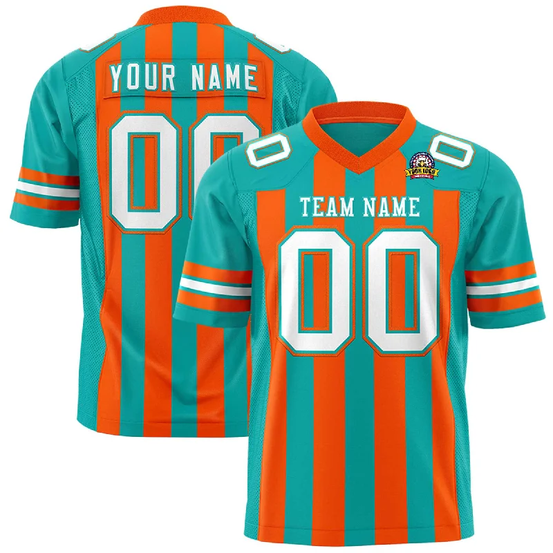 Custom Aqua Orange Personalized Thick Stripe Design Authentic Football Jersey Earthy Men's Hemp Custom Aqua Orange Personalized Thick Stripe Design Authentic Football Jersey Earthy Men's Hemp