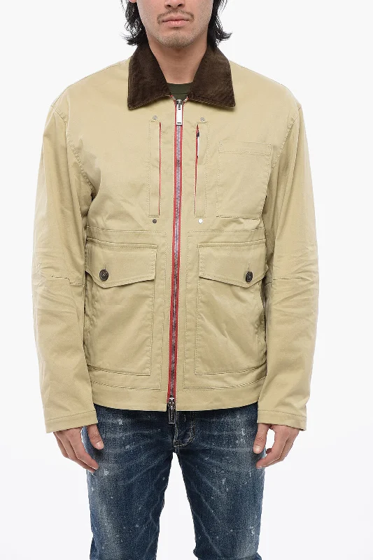 Dsquared2 Multipocketed Heritage Jacket With Corduroy Collar Trendy Men's Oversized Dsquared2 Multipocketed Heritage Jacket With Corduroy Collar Trendy Men's Oversized