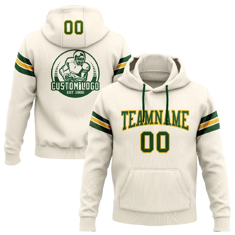 Custom Stitched Cream Green-Gold Football Pullover Sweatshirt Hoodie Practical Men's Multi Custom Stitched Cream Green-Gold Football Pullover Sweatshirt Hoodie Practical Men's Multi