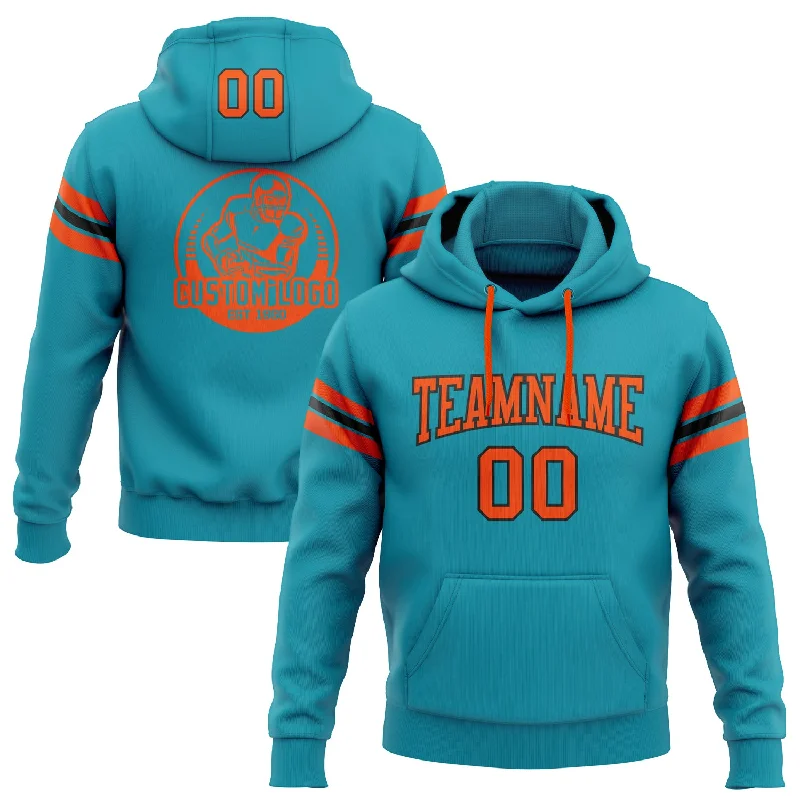 Custom Stitched Teal Orange-Black Football Pullover Sweatshirt Hoodie Casual Men's Loose