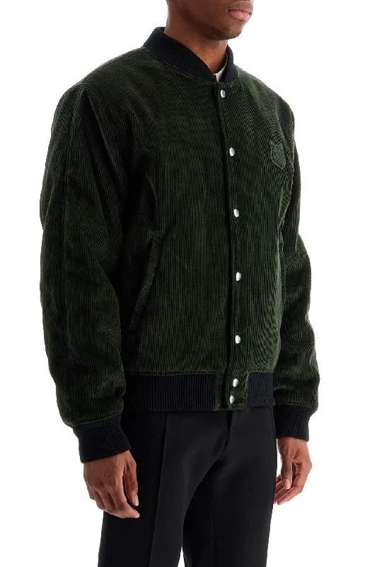 Maison Kitsune Ranger Green Polyester Bomber With Embroidered Logo Earthy Men's Sustainable Maison Kitsune Ranger Green Polyester Bomber With Embroidered Logo Earthy Men's Sustainable