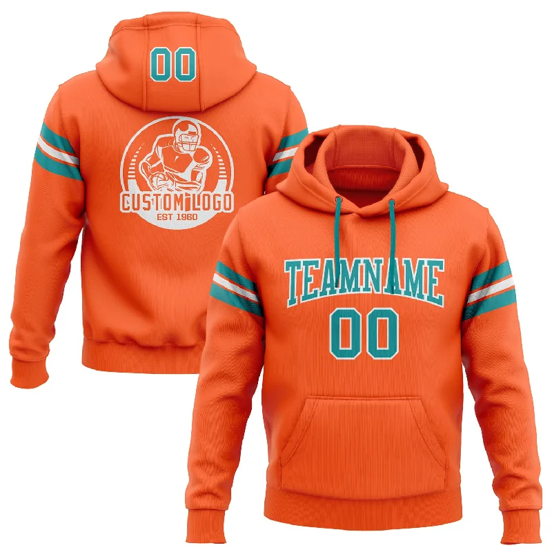 Custom Stitched Orange Teal-White Football Pullover Sweatshirt Hoodie Adventure