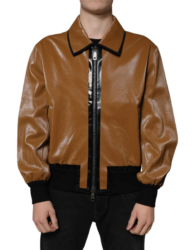 Dolce & Gabbana  Leather Full Zip Men Bomber Men's Jacket Dynamic Men's Moto
