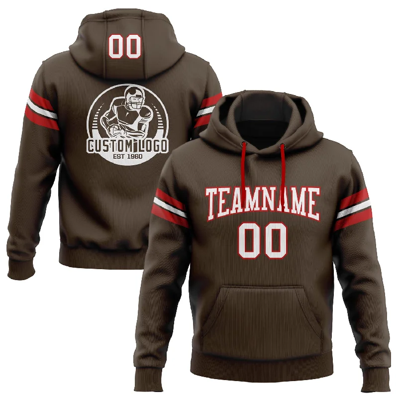 Custom Stitched Brown White-Red Football Pullover Sweatshirt Hoodie Organic