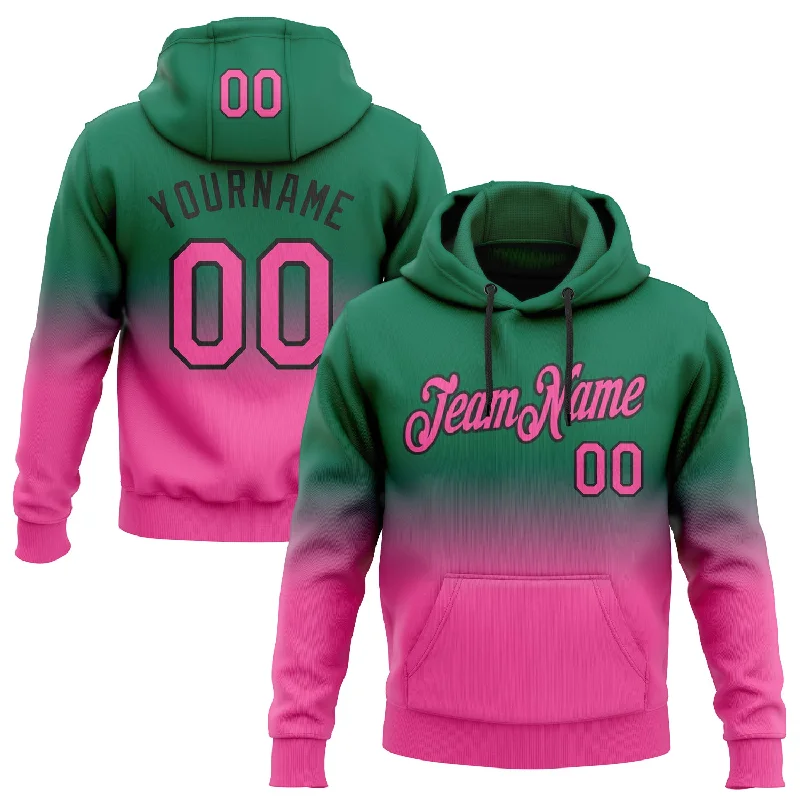 Custom Stitched Kelly Green Pink-Black Fade Fashion Sports Pullover Sweatshirt Hoodie Unique Men's Upcycled Custom Stitched Kelly Green Pink-Black Fade Fashion Sports Pullover Sweatshirt Hoodie Unique Men's Upcycled