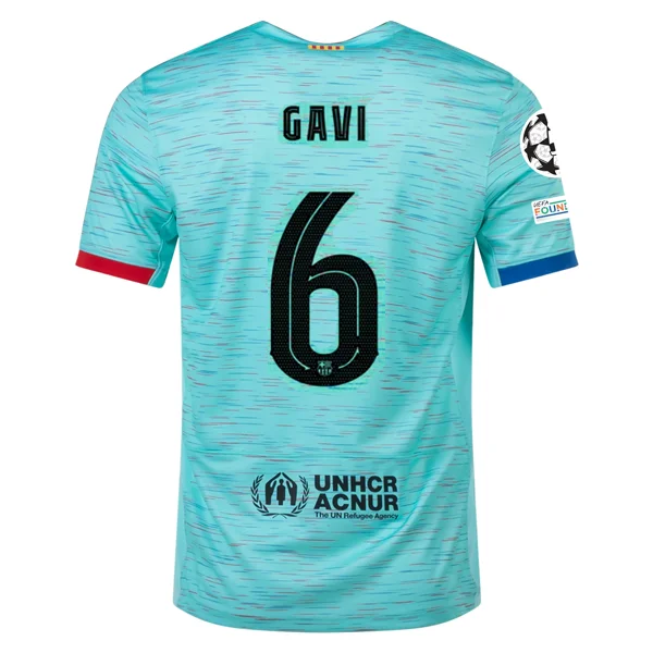 Nike Barcelona Gavi Third Jersey w/ Champions League Patches 23/24 (Light Aqua/Royal Blue) Refined Men's European Nike Barcelona Gavi Third Jersey w/ Champions League Patches 23/24 (Light Aqua/Royal Blue) Refined Men's European