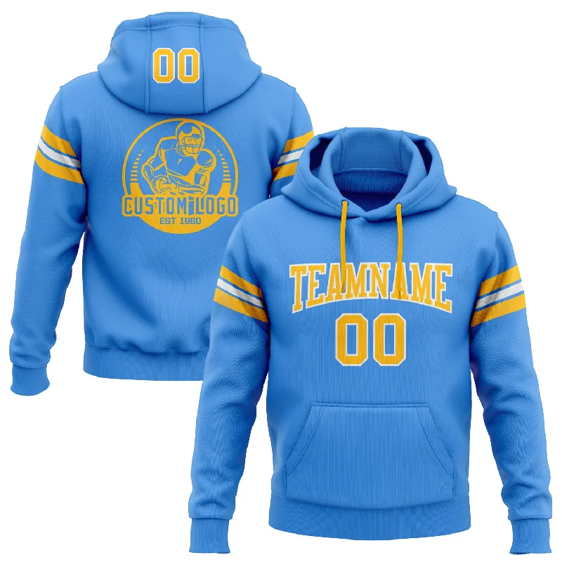 Custom Stitched Powder Blue Gold-White Football Pullover Sweatshirt Hoodie Modern Men's Custom Stitched Powder Blue Gold-White Football Pullover Sweatshirt Hoodie Modern Men's