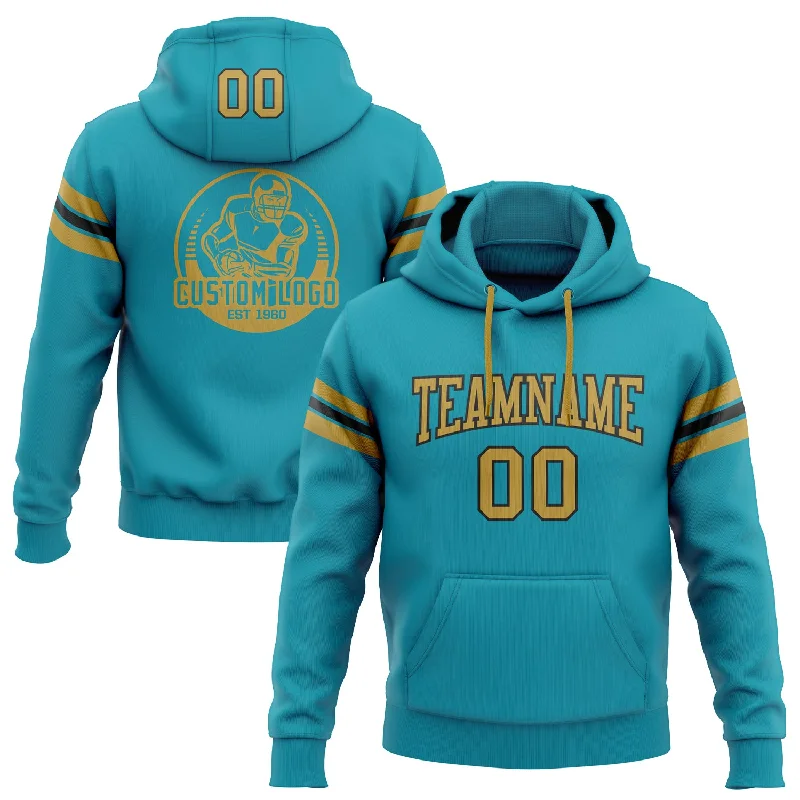 Custom Stitched Teal Old Gold-Black Football Pullover Sweatshirt Hoodie Tough Men's Military Custom Stitched Teal Old Gold-Black Football Pullover Sweatshirt Hoodie Tough Men's Military