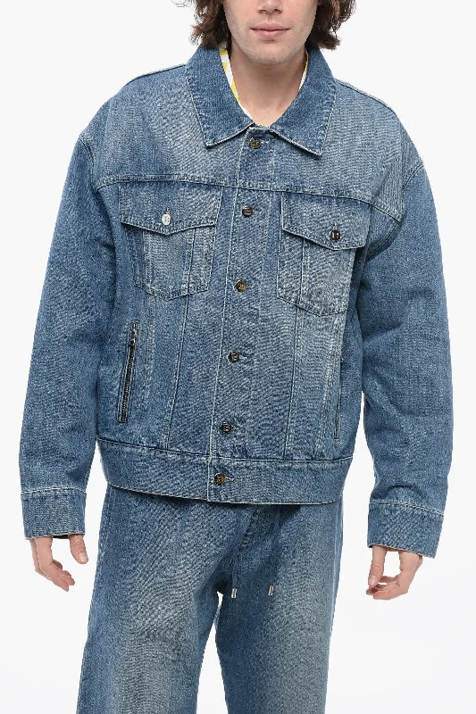 Balmain Balmain X Pokemon Denim Jacket With Logoed Buttons Monochromatic Office Style
