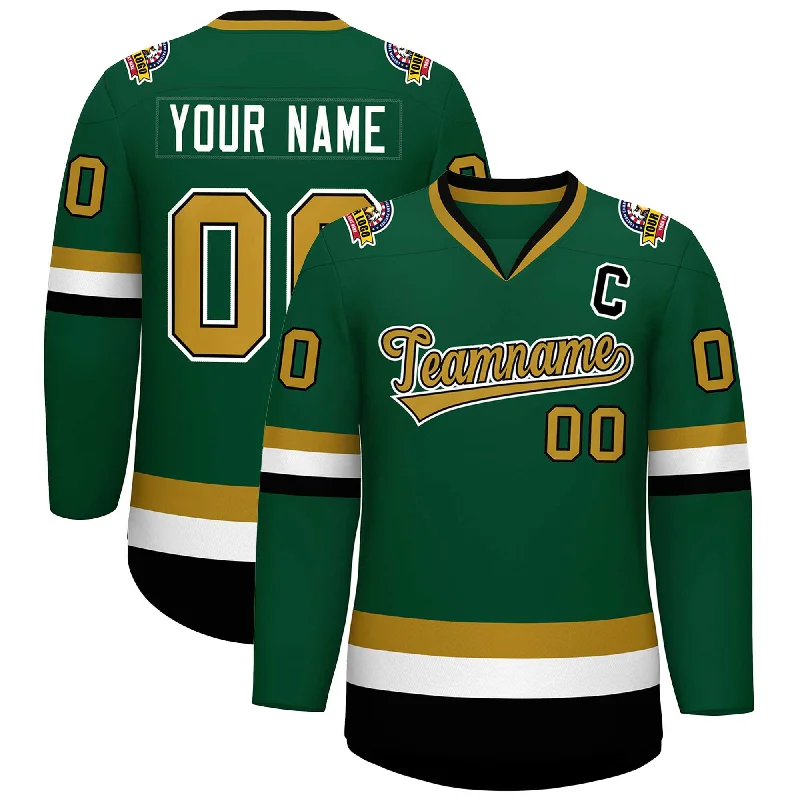 Custom Green Old Gold Black-White Classic Style Hockey Jersey Refined Men's European Custom Green Old Gold Black-White Classic Style Hockey Jersey Refined Men's European