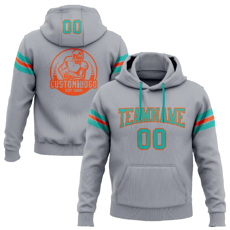 Custom Stitched Gray Aqua-Orange Football Pullover Sweatshirt Hoodie Refined Men's Classic Custom Stitched Gray Aqua-Orange Football Pullover Sweatshirt Hoodie Refined Men's Classic