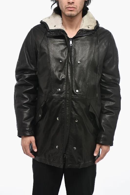 Giorgio Brato Leather Parka Jacket with Removable Fur Inner Tough Men's Military