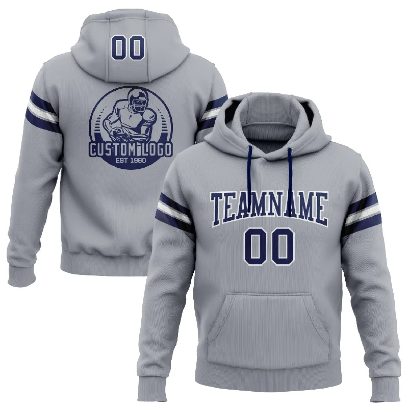Custom Stitched Gray Navy-White Football Pullover Sweatshirt Hoodie Monochromatic All Custom Stitched Gray Navy-White Football Pullover Sweatshirt Hoodie Monochromatic All