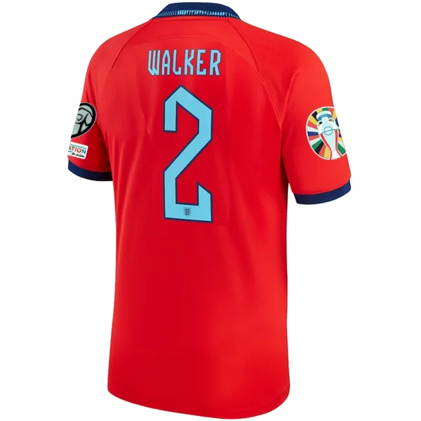 Nike England Kyle Walker Away Jersey 22/23 w/ Euro Qualifier Patches (Challenge Red/Blue Void) Stylish Men's Neon Nike England Kyle Walker Away Jersey 22/23 w/ Euro Qualifier Patches (Challenge Red/Blue Void) Stylish Men's Neon