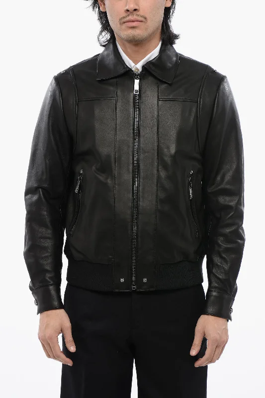 John Richmond Leather Muzan Bomber Jacket With Stud Details Bold Men's Animal