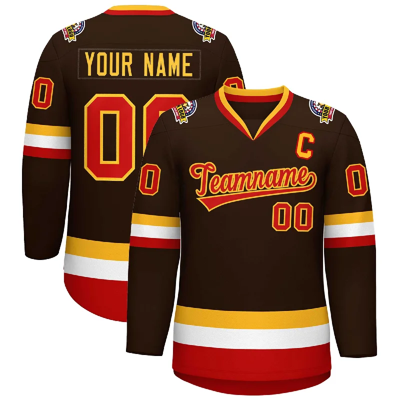 Custom Brown Red-Gold Classic Style Hockey Jersey Stylish Men's Tropical 