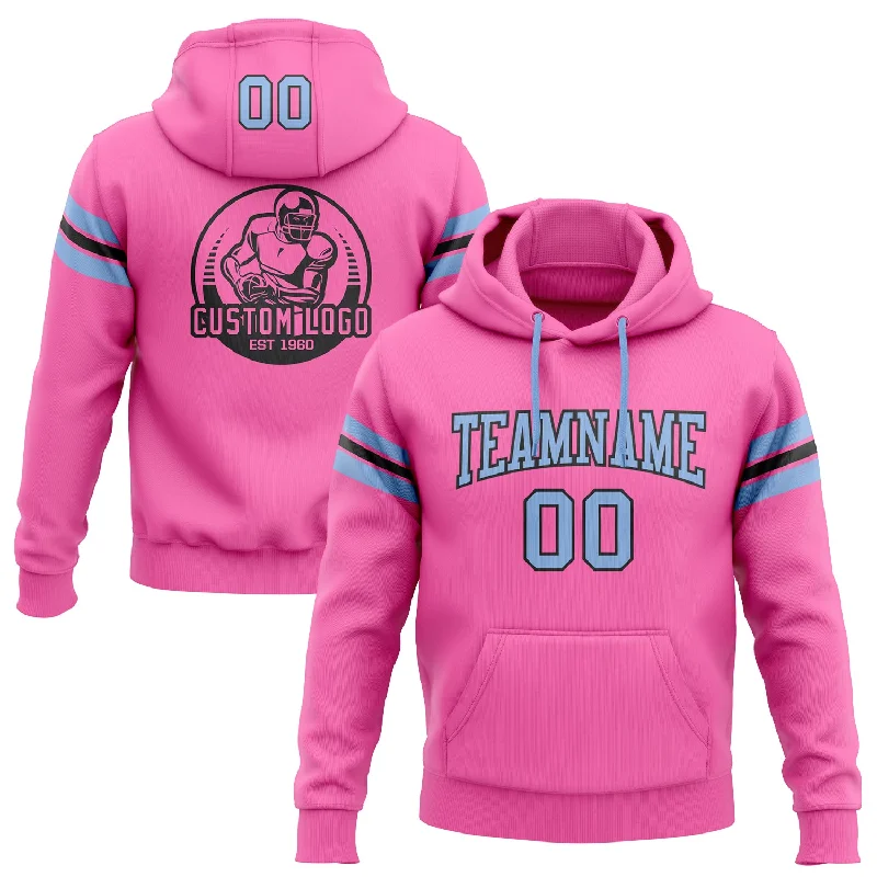 Custom Stitched Pink Light Blue-Black Football Pullover Sweatshirt Hoodie Refined Men's Velvet Custom Stitched Pink Light Blue-Black Football Pullover Sweatshirt Hoodie Refined Men's Velvet