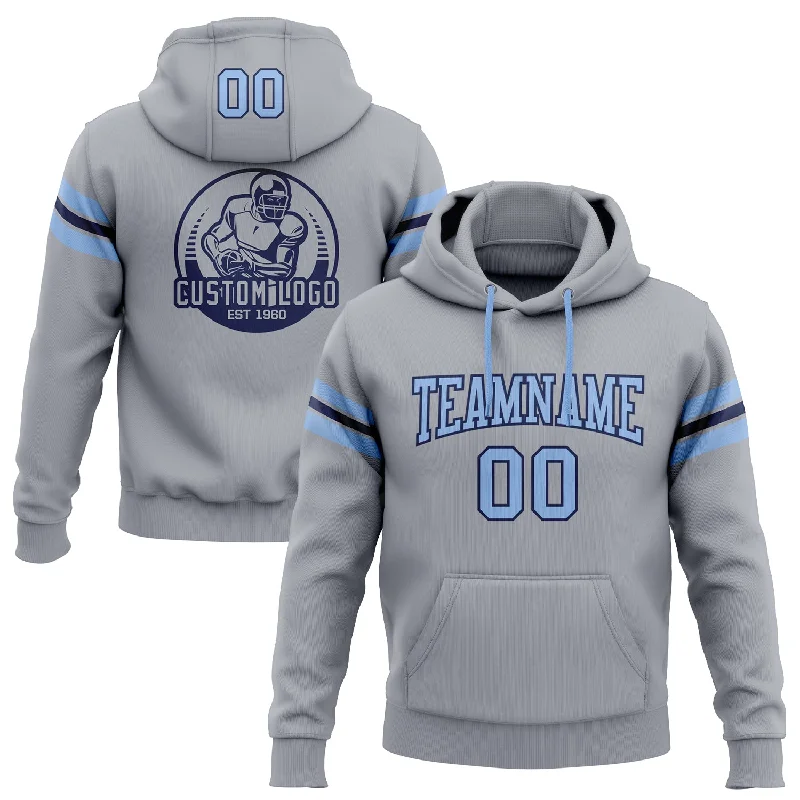 Custom Stitched Gray Light Blue-Navy Football Pullover Sweatshirt Hoodie Bold Men's Statement Custom Stitched Gray Light Blue-Navy Football Pullover Sweatshirt Hoodie Bold Men's Statement