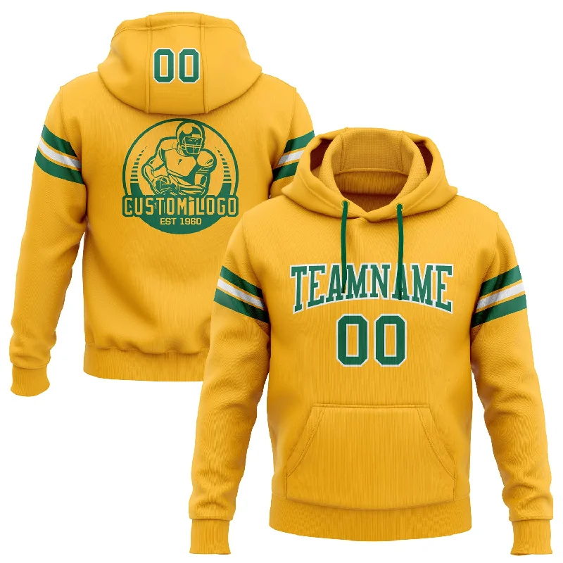 Custom Stitched Gold Kelly Green-White Football Pullover Sweatshirt Hoodie Elegant Men's Formal Custom Stitched Gold Kelly Green-White Football Pullover Sweatshirt Hoodie Elegant Men's Formal