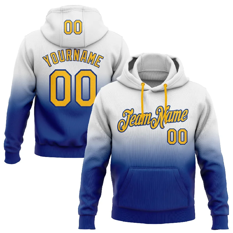 Custom Stitched White Gold-Royal Fade Fashion Sports Pullover Sweatshirt Hoodie Classic Men's Pin Custom Stitched White Gold-Royal Fade Fashion Sports Pullover Sweatshirt Hoodie Classic Men's Pin