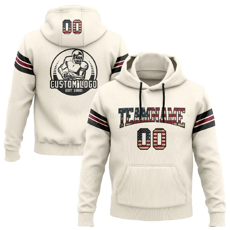 Custom Stitched Cream Vintage USA Flag Black-Crimson Football Pullover Sweatshirt Hoodie Dapper Men's 1920S Custom Stitched Cream Vintage USA Flag Black-Crimson Football Pullover Sweatshirt Hoodie Dapper Men's 1920S