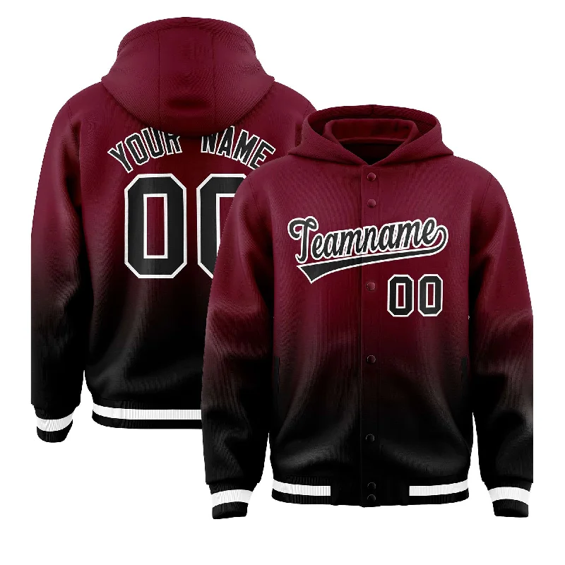 Custom Crimson Black Varsity Full-Snap Letterman Gradient Jacket Hoodie Sophisticated Men's Custom Crimson Black Varsity Full-Snap Letterman Gradient Jacket Hoodie Sophisticated Men's