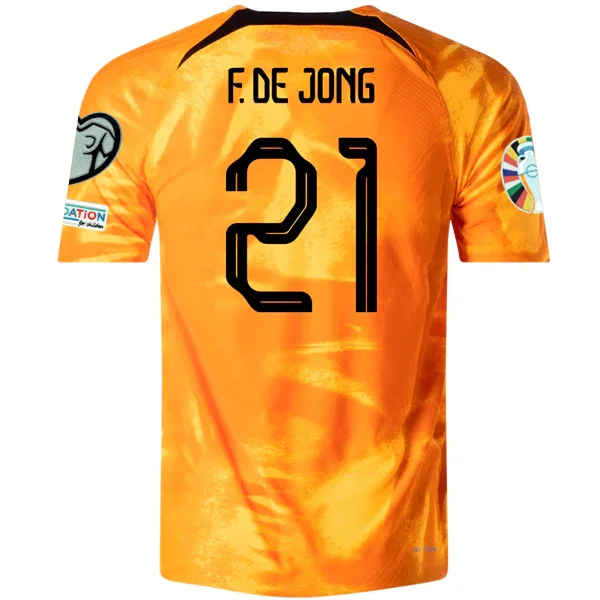 Nike Netherlands Frenkie De Jong Home Match Authentic Jersey w/ Euro Qualifying Patches 22/23 (Laser Orange/Black) Polished Men's Satin Nike Netherlands Frenkie De Jong Home Match Authentic Jersey w/ Euro Qualifying Patches 22/23 (Laser Orange/Black) Polished Men's Satin