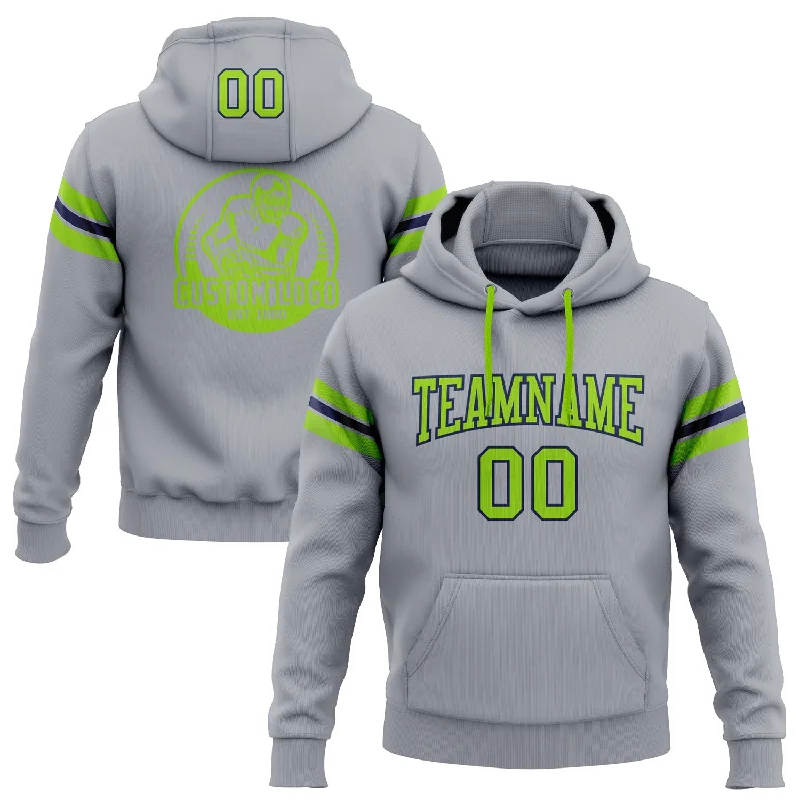 Custom Stitched Gray Neon Green-Navy Football Pullover Sweatshirt Hoodie Beach