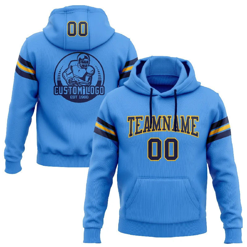 Custom Stitched Powder Blue Navy-Gold Football Pullover Sweatshirt Hoodie Youthful Men's Pop Custom Stitched Powder Blue Navy-Gold Football Pullover Sweatshirt Hoodie Youthful Men's Pop