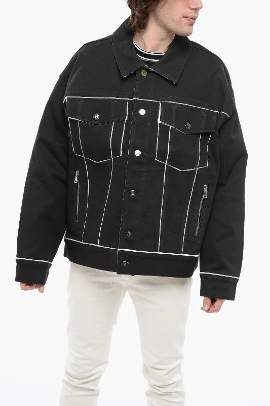 Balmain Coated Denim Jacket With Contrasting Hems Earthy Men's Hemp