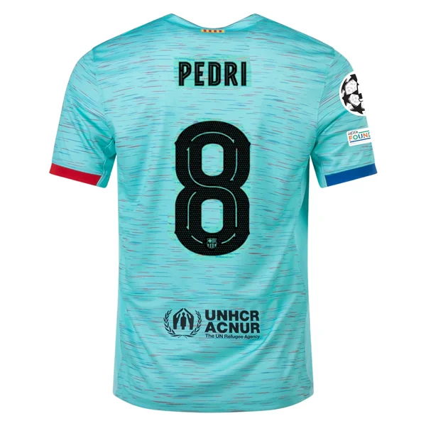 Nike Barcelona Pedri Third Jersey w/ Champions League Patches 23/24 (Light Aqua/Royal Blue) Elegant Men's Formal Nike Barcelona Pedri Third Jersey w/ Champions League Patches 23/24 (Light Aqua/Royal Blue) Elegant Men's Formal