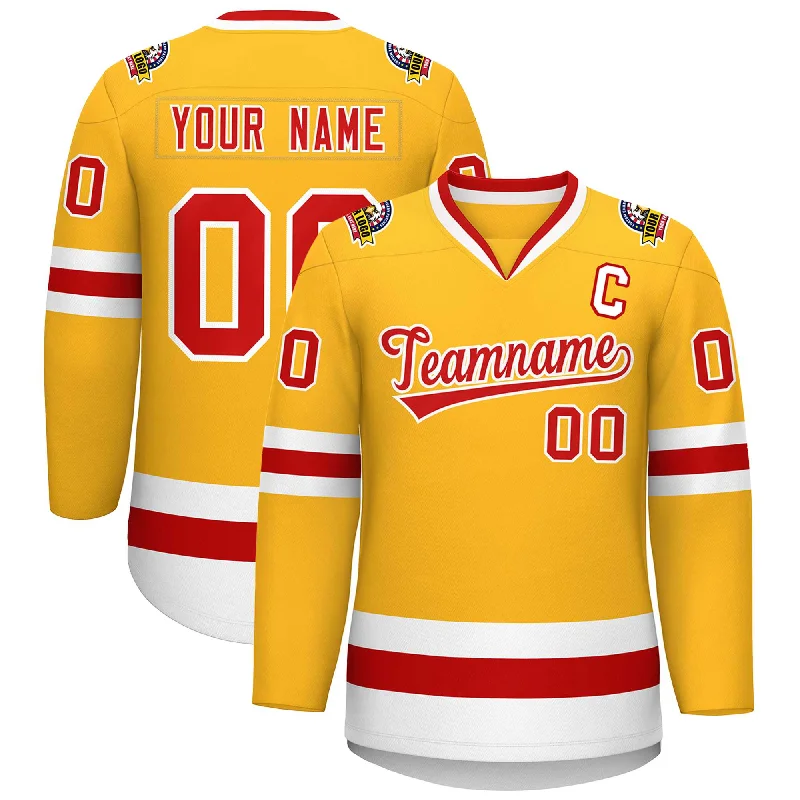 Custom Gold Red-White Classic Style Hockey Jersey Sleek Men's Contemporary 