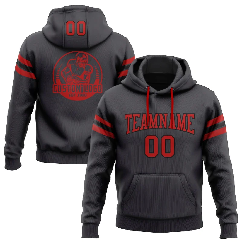 Custom Stitched Steel Gray Red-Black Football Pullover Sweatshirt Hoodie Bold Men's Animal