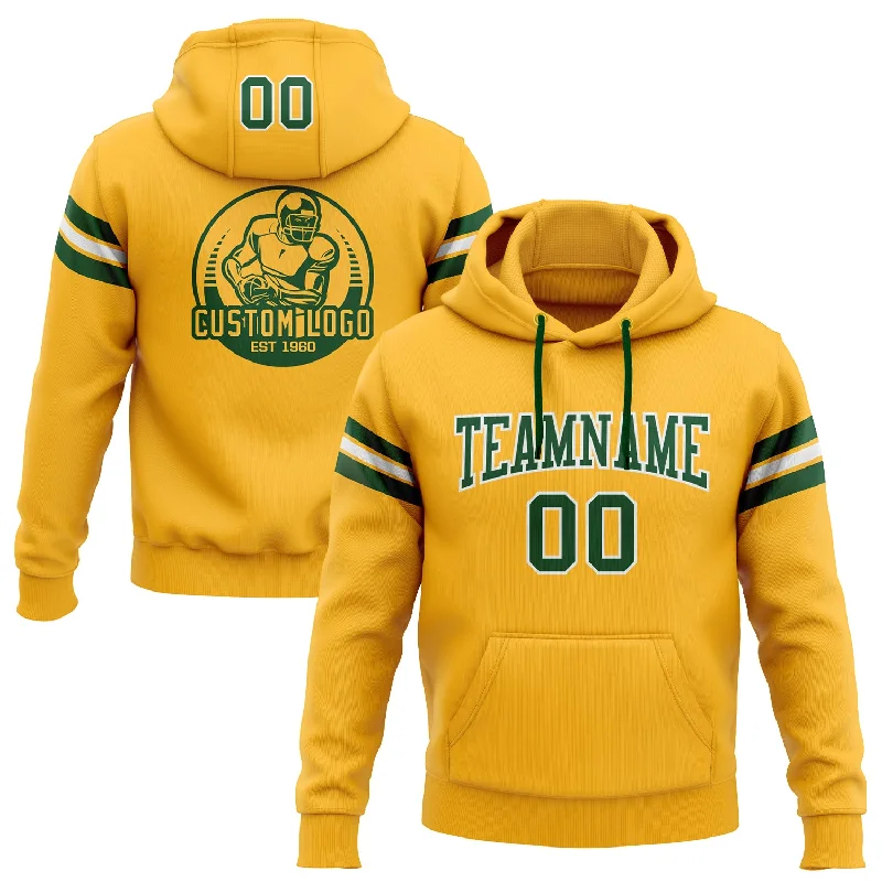 Custom Stitched Gold Green-White Football Pullover Sweatshirt Hoodie Business