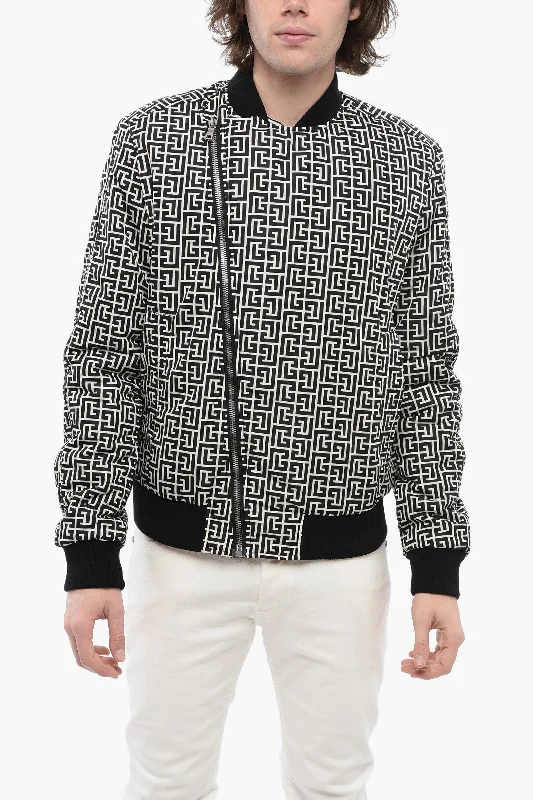 Balmain Monogram Padded Bomber Jacket With Decentralized Zip Relaxed Men's Beach