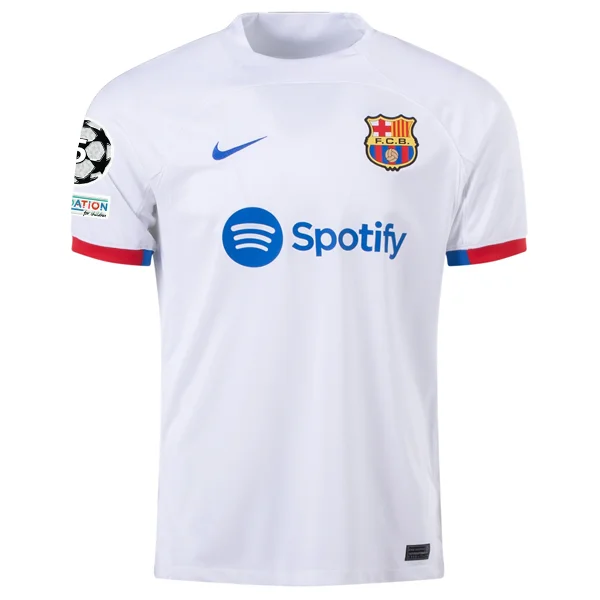Nike Barcelona Away Jersey w/ Champions League Patches 23/24 (White/Royal Blue) Monochromatic Office Style Nike Barcelona Away Jersey w/ Champions League Patches 23/24 (White/Royal Blue) Monochromatic Office Style
