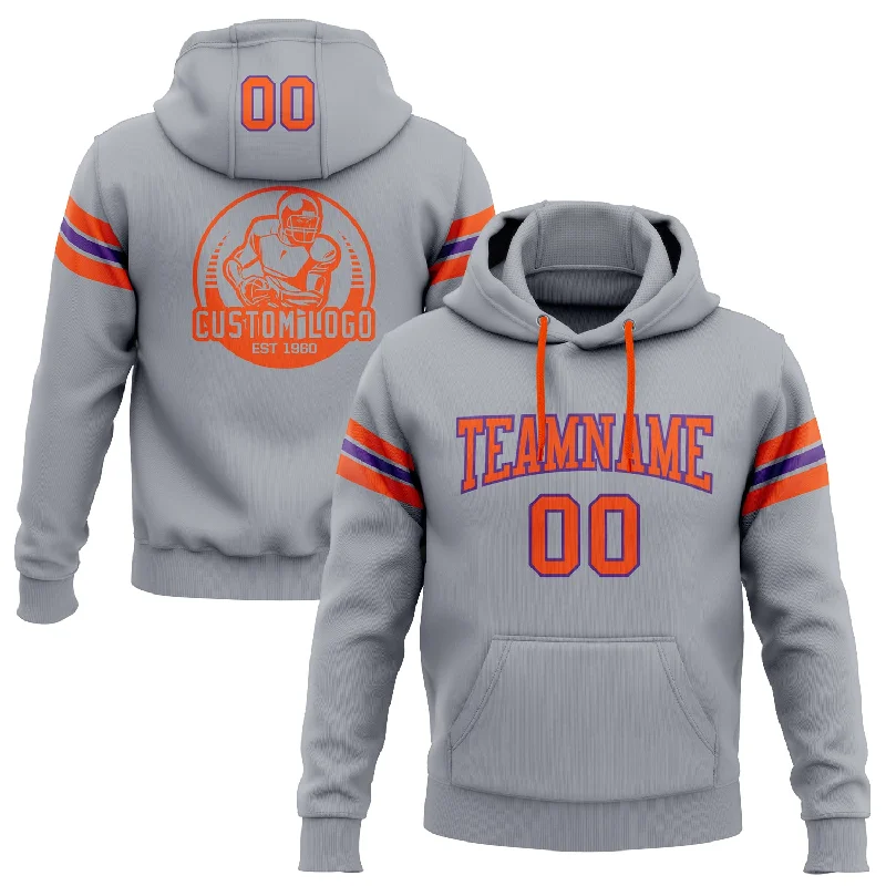 Custom Stitched Gray Orange-Purple Football Pullover Sweatshirt Hoodie Sporty Men's Athleisure 