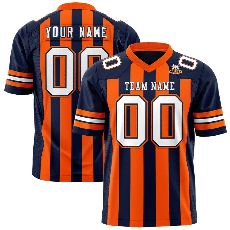 Custom Navy Orange Personalized Thick Stripe Design Authentic Football Jersey Refined Men's Classic Custom Navy Orange Personalized Thick Stripe Design Authentic Football Jersey Refined Men's Classic
