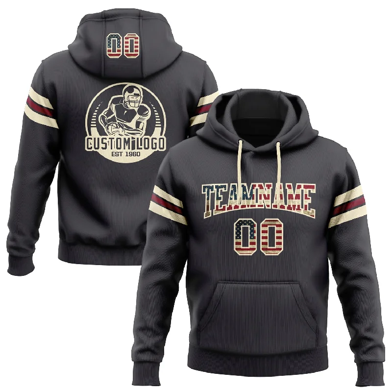 Custom Stitched Steel Gray Vintage USA Flag Cream-Crimson Football Pullover Sweatshirt Hoodie Sleek Men's Metallic