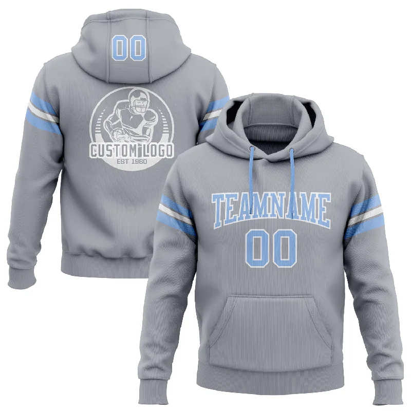 Custom Stitched Gray Light Blue-White Football Pullover Sweatshirt Hoodie Practical Men's Multi Custom Stitched Gray Light Blue-White Football Pullover Sweatshirt Hoodie Practical Men's Multi