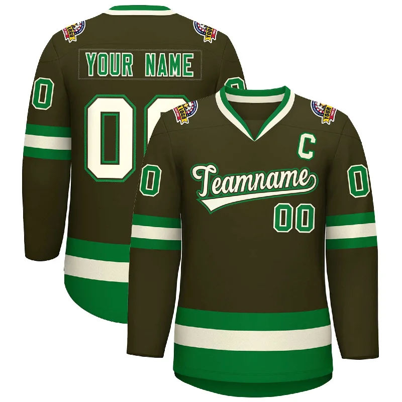 Custom Olive Khaki Olive-Kelly Green Classic Style Hockey Jersey Minimalist Men's Casual Custom Olive Khaki Olive-Kelly Green Classic Style Hockey Jersey Minimalist Men's Casual