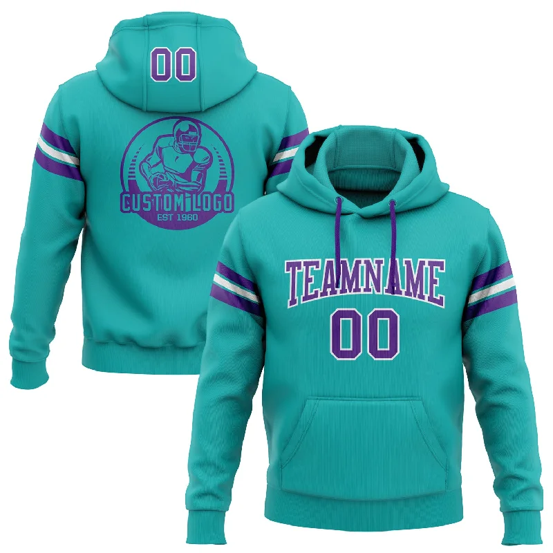 Custom Stitched Aqua Purple-White Football Pullover Sweatshirt Hoodie Sophisticated Men's Custom Stitched Aqua Purple-White Football Pullover Sweatshirt Hoodie Sophisticated Men's
